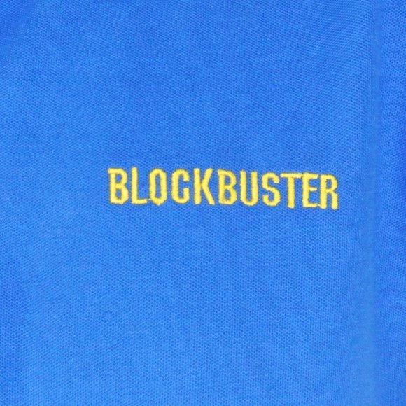 BLOCKBUSTER VIDEO Vintage Text Logo Employee Uniform Polo Shirt Blue NEW NOS - Picture 4 of 8